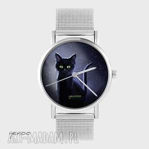 zegarki zegarek, bransoletka - czarny kot, noc metalowy, unikatowy, prezent