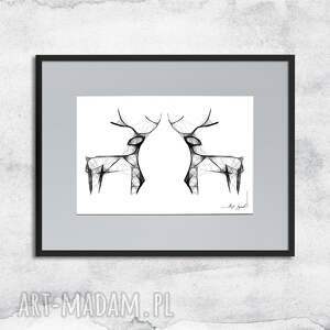 oprawiona w ramę grafika - nr 61 jelonki ze zwierzętami, dekoracja