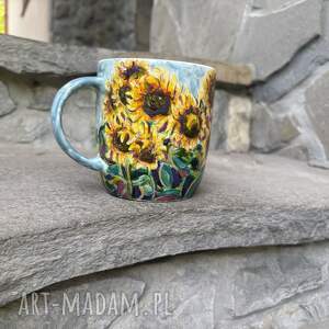 ewastory porcelanowy kubek ręcznie malowany słoneczniki 350 ml