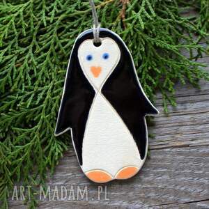 handmade upominek święta pingwin - zawieszka ceramiczna