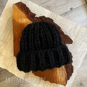 czapka zimowa czarna chunky black, modna na zimę, gruba czapa