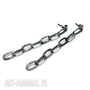chain vol 7 - kolczyki surowe, łańcuchy srebro 925, nowoczesne, wiszące