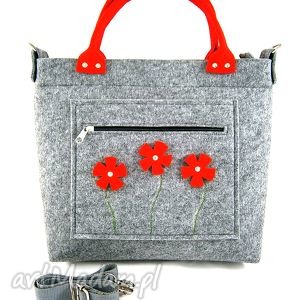 handmade torebki red flowers in pocket/strap