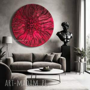 dekoracje rubinrot - obraz okrągły rubinowy metalik strukturalny 90cm, duże