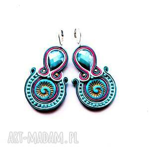 Turquoise Spiral sutaszowe, kolczyki, haft sutasz