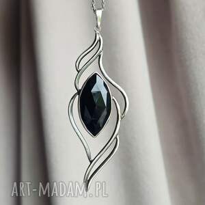 Subtelny wisior z onyksem, onyks, srebro oksydowane