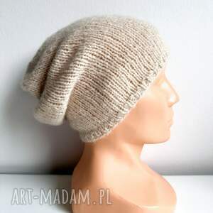 ciepła czapka ręcznie robiona chmurka alpaka 02 pszeniczny z alpaki