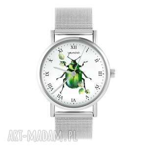 zegarki zegarek, bransoleta - zielony żuczek metalowy, chrabąszcz