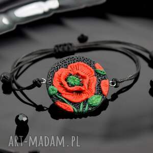 Sznurkowa bransoletka czerwony mak