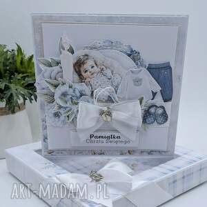 kartka na chrzest święty w pudełku - ręcznie robiona, pamiątka chrztu
