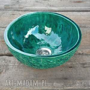 handmade ceramika umywalka w kolorze butelkowej zieleni