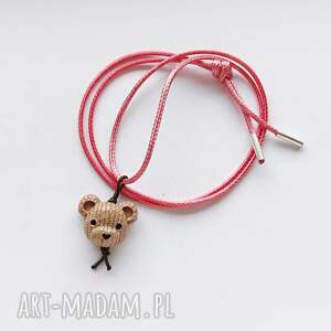 miś wisiorek sznurek, srebro