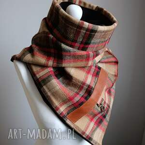 Szal, Komin, chusta - Krata - brązowy i czerwony