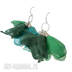 Długie kolczyki z szyfonowych kwiatów zielone i turkus c1336 6