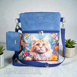 Listonoszka zamszowa z kotem portfelik, zamsz, saszetka