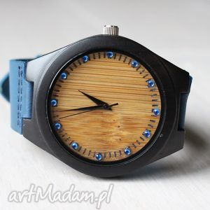 drewniany zegarek ebony zircon, heban, bambus, cyrkonie