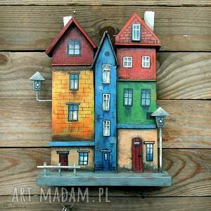 Drewniany wieszak na klucze - Kolorowa starówka