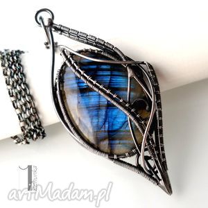 sibirica - srebrny naszyjnik z labradorytem, baśniowy, wirewrapping