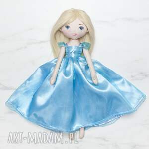 lalka księżniczka w błękitnej sukni balowej, laleczka, turkusowa, bawełniana
