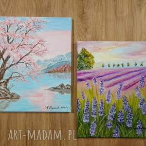 Prezent ZESTAW RĘCZNIE MALOWANYCH OBRAZÓW - DYPTYK KWITNĄCA WIŚNIA