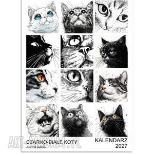 Kalendarz 2027 Czarno-Białe Koty 15x21 cm - 12 luźnych grafik