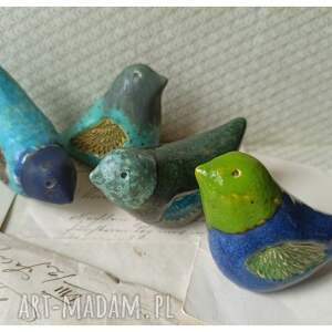 ptaszki w tonacji niebiesko - zielonej, ceramika