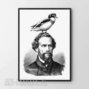 plakat obraz z ptakiem na głowie 30x40 cm czarno białe abstrakcja