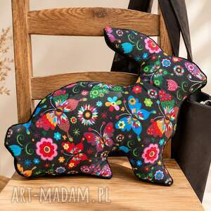 Poduszka królik z łowickimi motylami - handmade