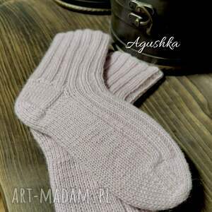 Różowe wełniane skarpetki do spania z alpaką handmade