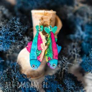 kolczyki pozłacane z rybkami, motyw morza, rybki biżuteria rybami