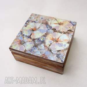 flower kiss - szkatułka, kwiaty, abstrakcja, drewniane pudełko drewna