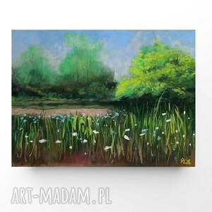 pejzaż - praca formatu 18/24 cm pastele suche, drzewa, łąka