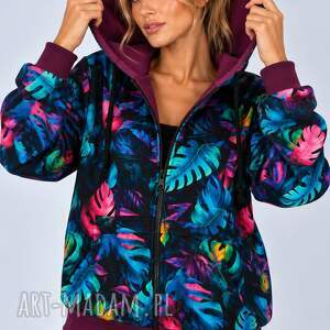 Bluza damska na zamek z kapturem - kolorowy print