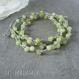 jadeit oliwkowy naszyjnik lniany biżuteria z jadeitem, zielone kamienie