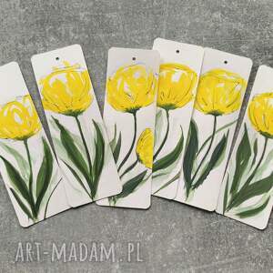 Prezent Akwarela Zakładka do Książki Żółte Tulipany Kwiaty z Tasiemką