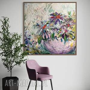 obraz malowany 80x80 cm do salonu, abstrakcja na płótnie