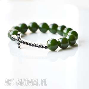 ręcznie wykonane bracelet by sis: cyrkoniowy krzyż w ciemno zielonych