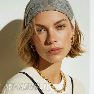 Opaska regulowana koronkowa Boho w odcieniach szarości i beżu