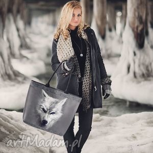 reneedesign white wolf, filcu filcowe, duże, torba, duża, grafika