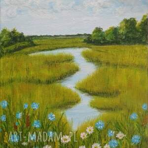 Ręcznie malowany obraz akrylowy „Polną łąką” 40x30 cm