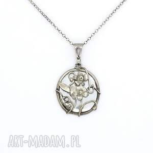 ręcznie robione naszyjniki srebrny naszyjnik medalion z kwiatami