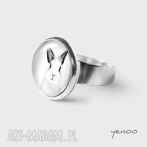 yenoo pierścionek - królik, grafika, zając, unikatowy prezent