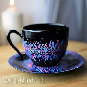 ręcznie zrobione ceramika filiżanka ręcznie malowana lila róż błękit 220ml