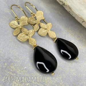 Kwiatowe z kroplą onyksu c1271, czarne kolczyki