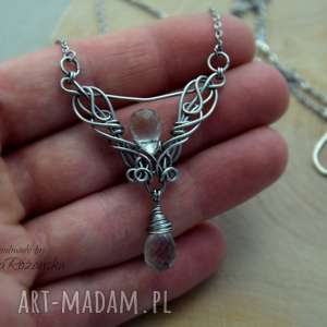 naszyjnik z zielonym ametystem, stal chirurgiczna, wisiorek wire wrapping