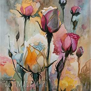 różane marzenia, akwarela 24x32 cm, kwiaty, abstrakcja róże, kwiaty