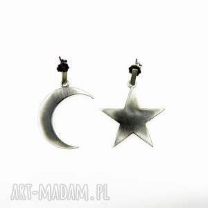 księżyc i gwiazda - kolczyki srebrne oksydowane, biżueria, prezent