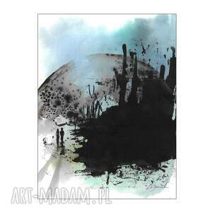 grafika z cyklu lazurowe drżenia 30cm x 40cm, abstrakcja, prezent, a3