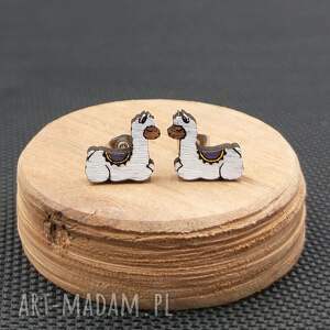 Kolczyki drewniane alpaka, lama, zwierzęta