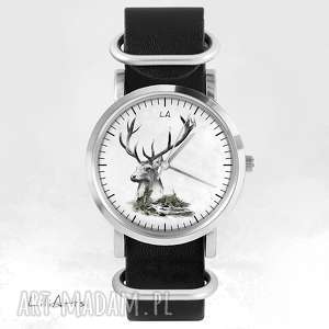 zegarek - jeleń czarny, skórzany, nato bransoletka prezent